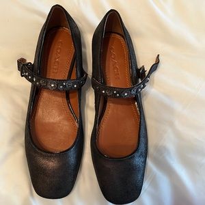 Coach Mary Jane metallic black leather flats, excellent condition